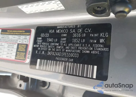 2023 Kia Rio S from USA, damaged, VIN 3KPA24AD1PE559033